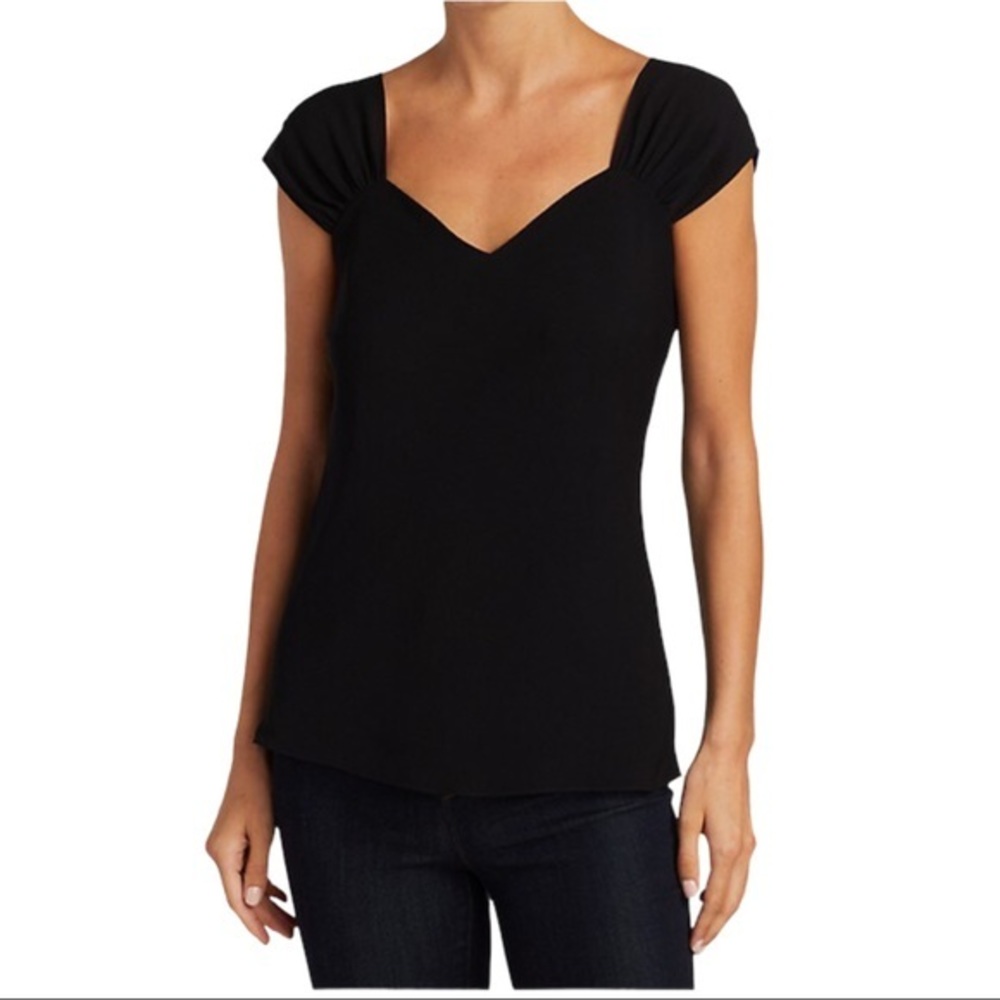 NWT THEORY V-Neck Gathered-Sleeve Silk Top
